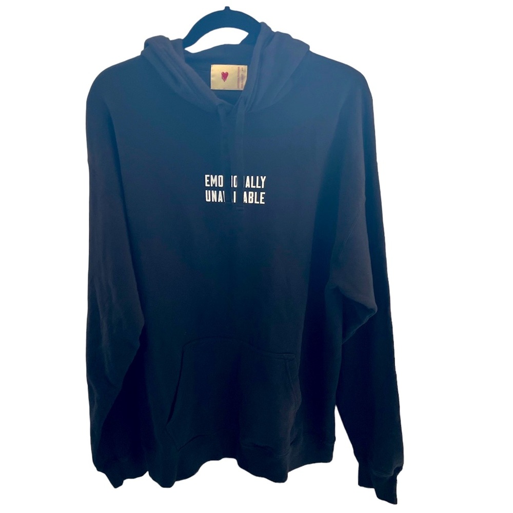Emotionally Unavailable heart print logo unisex hoodie